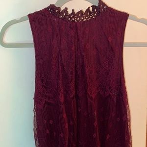 maroon lace sleeveless blouse
